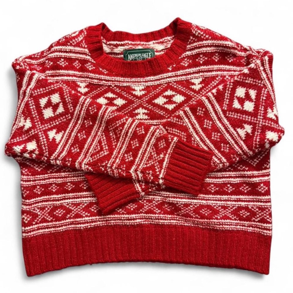 American Eagle Outfitters Red and White Knit Sweater